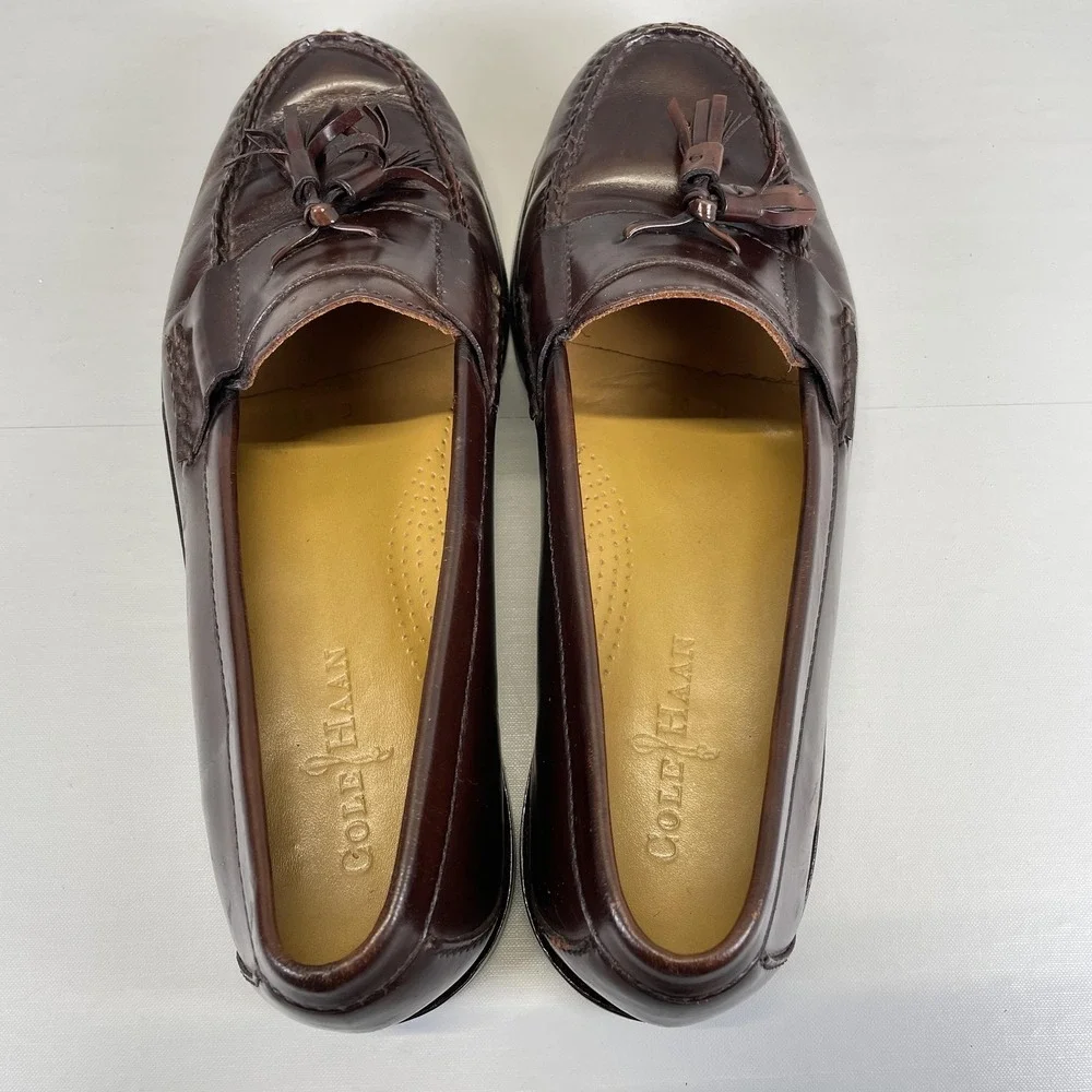 Cole Haan Tassel Loafers Mens Size 10 D Brown Leather Slip On Casual Dress Shoes